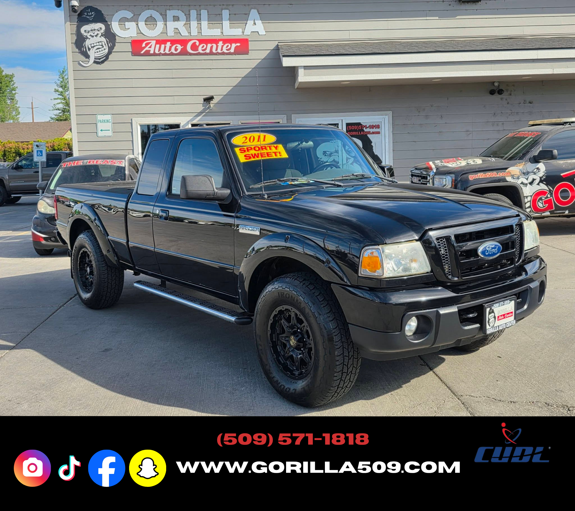 Black 2011 Ford Ranger Pickup Truck Four-Wheel Drive Automatic